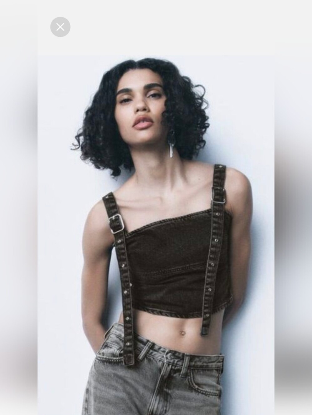 ZARA Washed Black Denim Crop Top Small